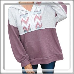 Sugarfox Aztec Tribal Color Block Sweatshirt Hoodie Front Pocket Size Medium